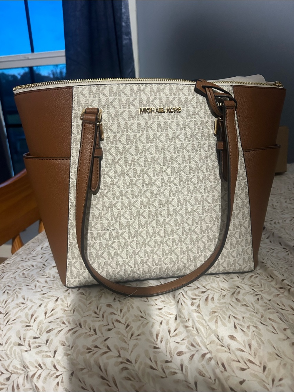 Michael Kors Vanilla and Brown Signature Tote